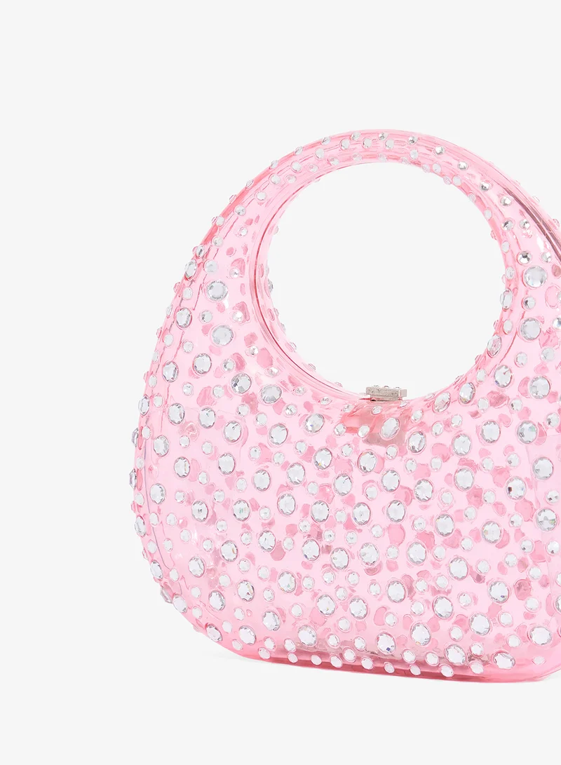 Namshi X Pink Rhinestone Embellished Transparent Statement Clutch for Women | Best Price UAE